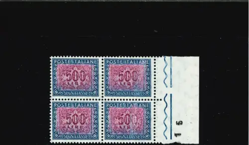 SEGNATASSE 500 L. SEHR GEKNESTETER ROTER DRUCK, EIN EXEMPLAR MIT 0 UND UND UNVOLLSTÄNDIG, VIERTER RAND RECHTS