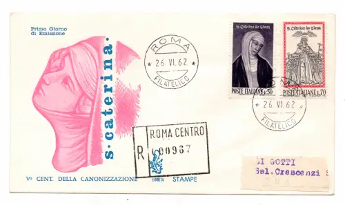 Italien FDC Venetia 1962 Santa Caterina voyata Racc. für Italien