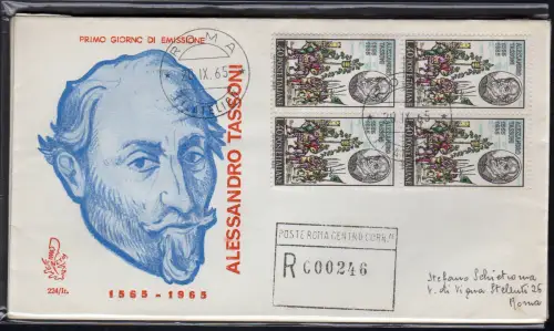 Italien FDC Venetia 1965 Tassoni Viertelreise Racc. für Italien