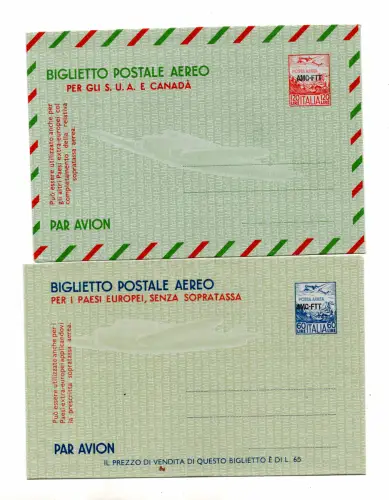 Triest A - Aerogramma Aereo Lire 60 e 120 n. A1/A2