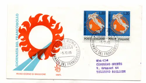 Italien FDC Venetia 1965 VII Tag der Briefmarke Paarreise nach Italien