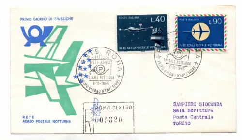 Italien FDC Venetia 1965 Nachtflugnetz gereist Racc. für Italien