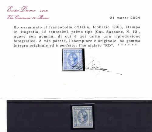 Vitt. Emanuele II. c. 15 Lithographie Nr. 12 MNH