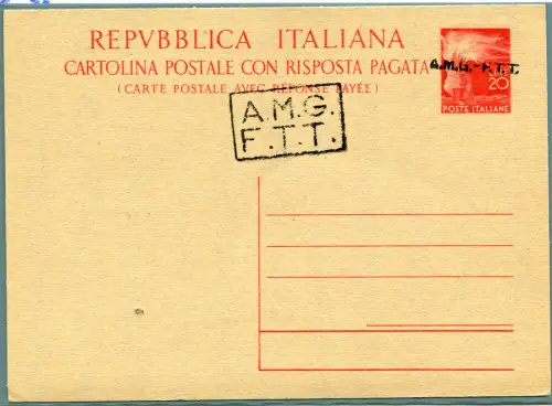 Triest A - CP Lire 20 + 20 Democratica n. 8B Handaufdruck