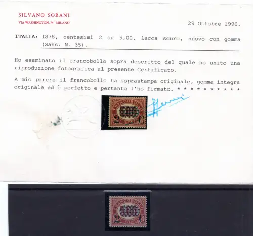 Überdruckt 2 C. auf 5 Lire Nr. 35 gut zentriert