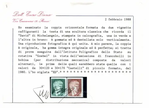 DAVID DI DONATELLO PAAR GRÜNE UND BRAUNE VIGNETTENZERTIFIKAT DIENA