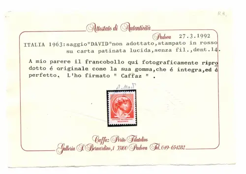 DAVID DI DONATELLO TEST FARBE ROT KAFFEEZERTIFIKAT