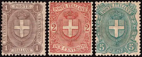 Cent Wappen. 1, 2, 5 n. 65/67 die Drei-Werte-Serie