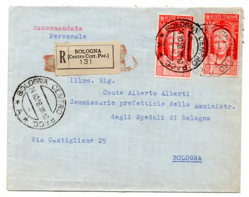 August Cent. 75 Nr. 422 zwei Exemplare auf Umschlag Racc.