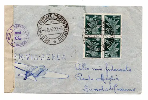 Luftpost Cent. 25 Nr. 10 Viertel auf Aerogramm