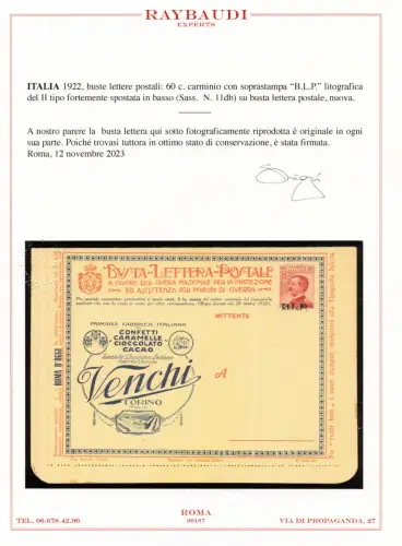 B.L.P. - Cent. 60 Nr. 11 mit verschobenem lithographischem Aufdruck