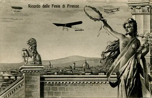 Florenz - Postkarte Erinnerung an die Feste von Florenz mit Flugzeug
