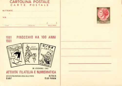 C.P. Lire 130 Syracusana überdruckt I.P.Z.S. Pinocchio