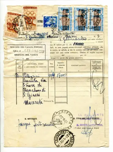 Olympische Spiele Rom Lire 5 zwei Exemplare auf Formular