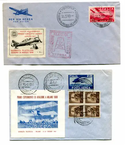 Luftfahrt 1947/1948 - Lot von sechs frankierten Umschlägen mit Erinnophilen