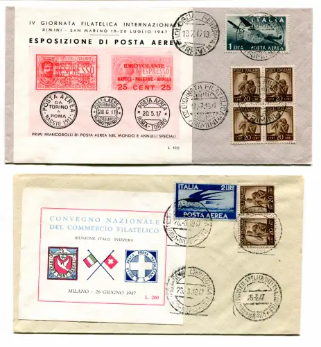 Luftfahrt 1947/1948 - Lot von sechs frankierten Umschlägen mit Erinnophilen
