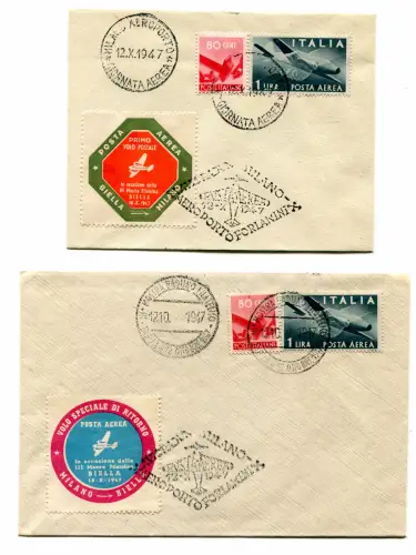 Biella/Mailand vom 12.10.47 - Zwei Umschläge mit Gedenkmugel