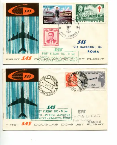 SAS Fernost-Flüge vom 7.9.61 - Lot von neun Aerogrammen