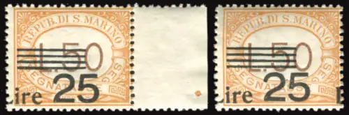 Steuermarken 25 l. auf 50 zwei Exemplaren verschobener Aufdruck