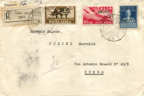 Volta Lire 50 + Luftpost auf Umschlag Racc.