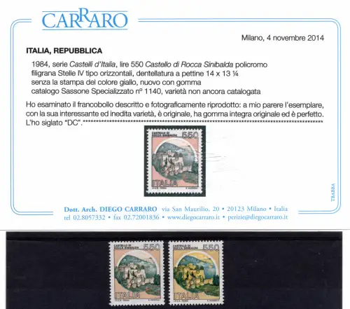 Castelli Lire 550 Sorten ohne Gelbdruck