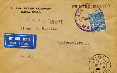 Erstflug Malta Neapel vom 18.6.31