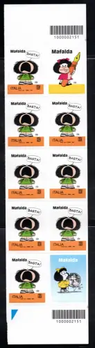 Mafalda mit Barcode und Erinnofilo Block rechts