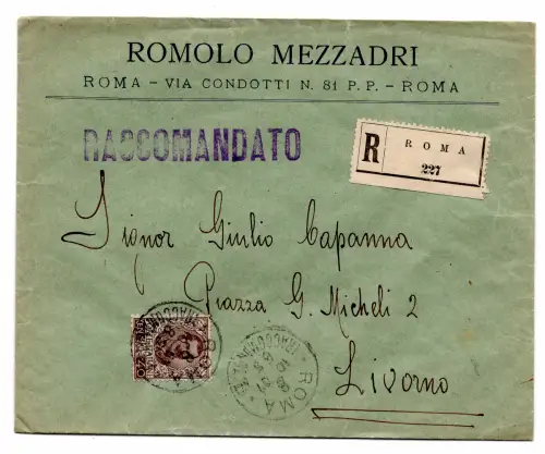 Floreale Cent. 40 isoliert auf Einschreiben für Livorno