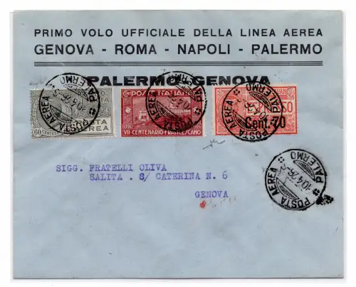 1926 Palermo/Genua vom 10.4.26 - Aerogramm Jungfernflug
