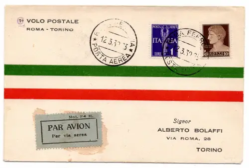 1930 Rom/Turin vom 12.3.30 - Aerogramm des Sonderflugs