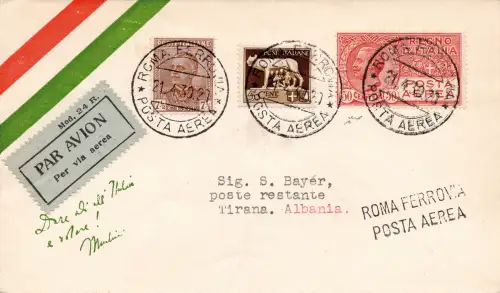 1930 Rom/Tirana - Aerogramm für Tirana am 21.4.30