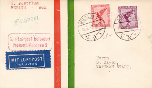 1931 Berlin/Rom vom 1.4.31 - Aerogramm des Jungfernfluges