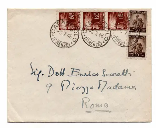 Democratica Lire 1,20 Dreierstreifen auf Umschlag