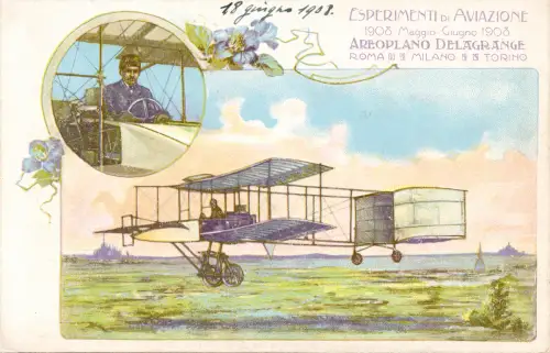 1908 Erste Luftfahrtexperimente in Italien - Mehrfarbige Postkarte