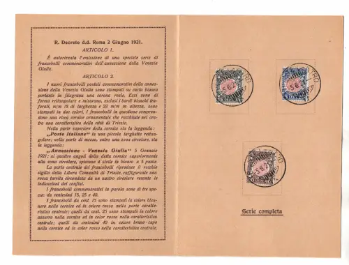 Annexione di Triest to Italy - Folder precursore n. P 1