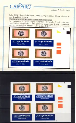 Priority Post Euro 0,60 2004 - Sorte ungestanzt mit Zertifikat