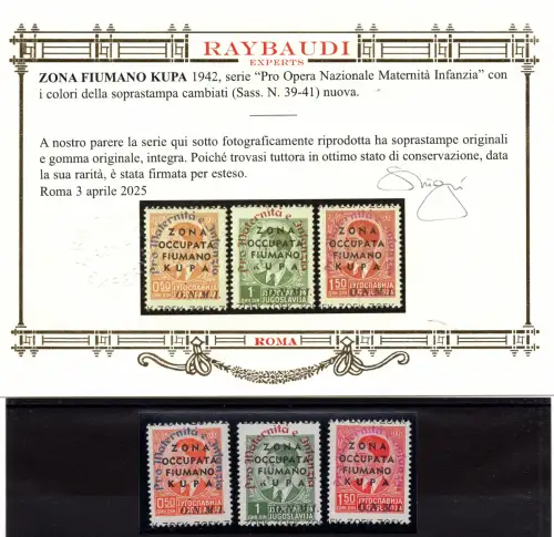 Zona Fiumano Kupa n. 39/41 Farben gewechselt - MNH