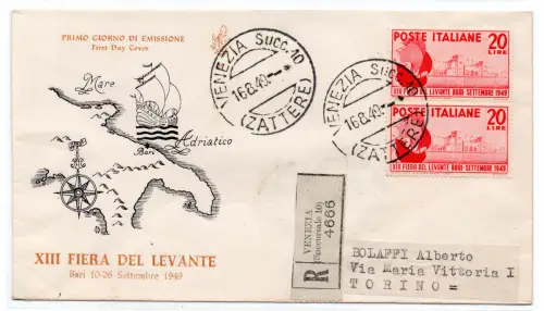 Bari '49 Paar auf FDC Venedig Einschreiben