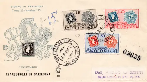 Hundertjahrfeier von Sardinien auf FDC Venedig Racc. für Rom