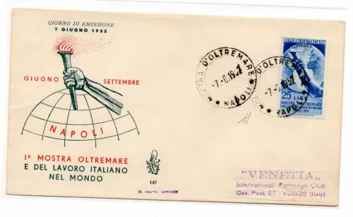 Ausstellung von Übersee auf FDC Venedig ohne Ann. bei Ankunft -