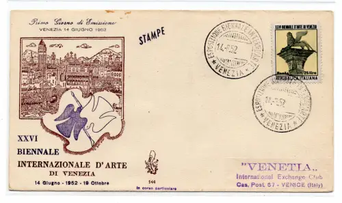Biennale von Venedig auf FDC Venedig ohne Ann. bei Ankunft