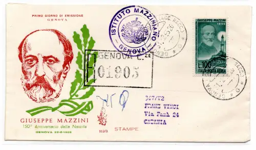 Luftpost Lire 100 Mazzini auf FDC Venedig Racc. pro Catania