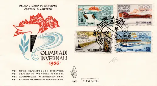 Olympische Winterspiele Cortina auf FDC Venedig nicht gereist -
