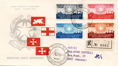 X Ann. der Republik auf FDC Venedig Racc. für Jesi