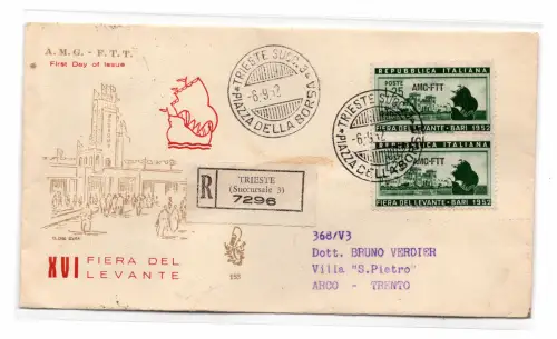 Triest A - Fiera di Bari Paar auf FDC Venedig Racc.