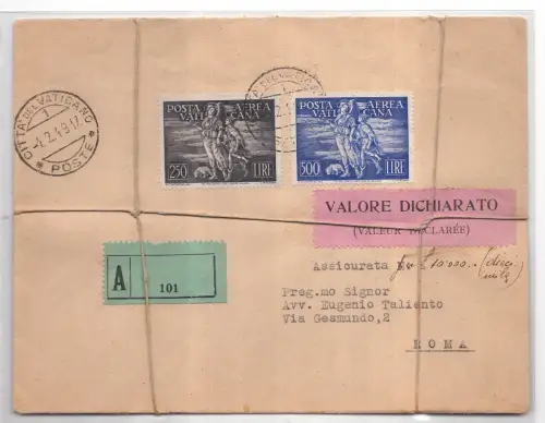 Luftpost Tobia Serie auf versichertem Umschlag für Rom Deklarierter Wert