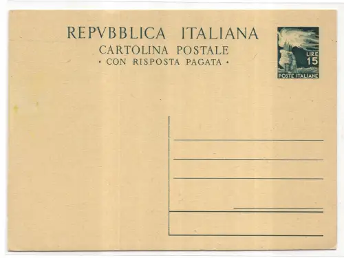 Postkarte Lire 15 + 15 Democratica Nr. C 142 neu