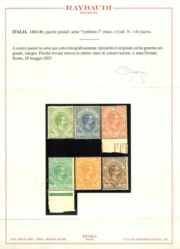 Postpakete Nr. 1/6 Umberto I. Serie - MNH - Zertifikat