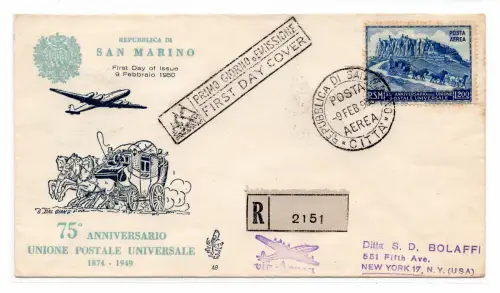 San Marino - Posta Aerea Lire 200 U.P.U. auf FDC Venedig