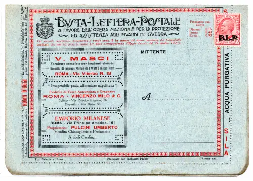 National 39 V. Masci - B.L.P frankiert mit Cent. 10 II. Typ Nr. 5